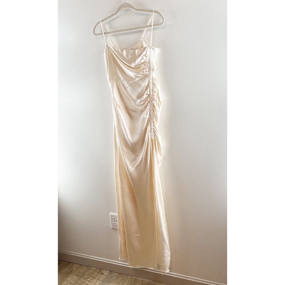 Shona Joy La Lune Ruched Side Slit Maxi Formal Slip l Dress Gown Cream 4 - Picture 8 of 12